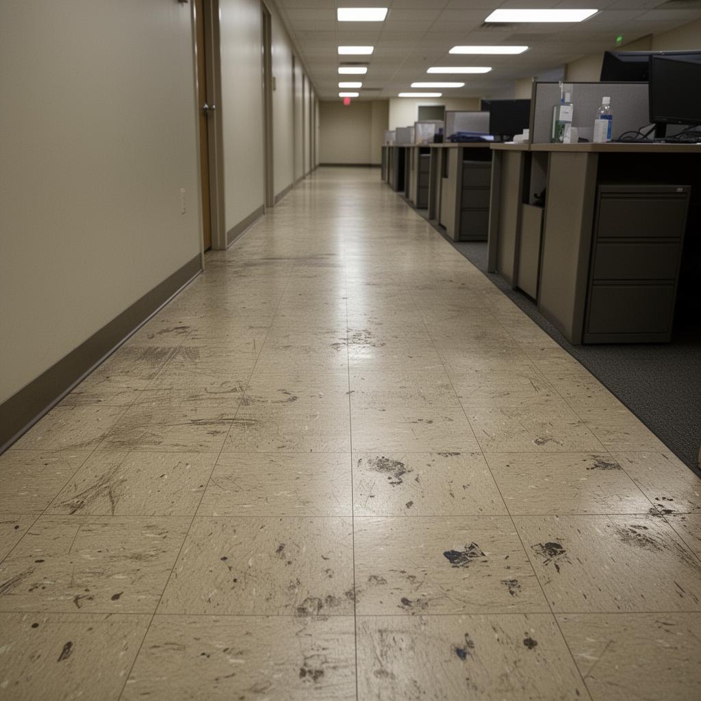 Before — Scuffed VCT to polished tile